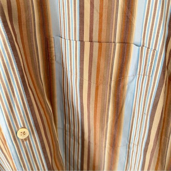 Ted Baker Brown Blue Stripe Short Sleeve 100% Cotton Dress Shirt - Picture 4 of 8